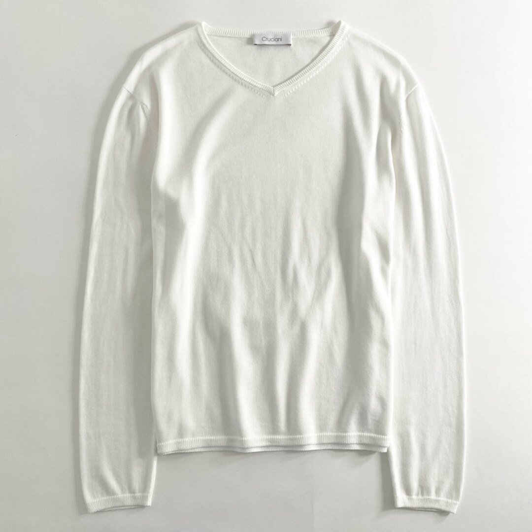 Cruciani(クルチアーニ)の53e1 Cruciani クルチアーニ Vネック コットンニット セーター 48 ホワイト 綿100％ トップス イタリア製 Knit Top レディースのトップス(ニット/セーター)の商品写真