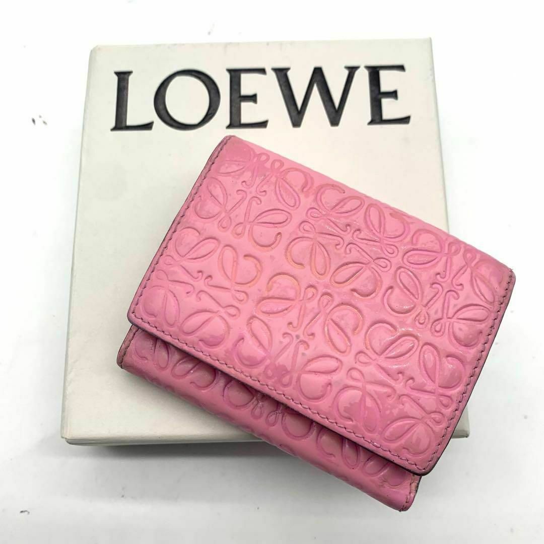 LOEWE(ロエベ)のロエベ 三つ折り財布 アナグラム レザー ピンク ウォレット レディースのファッション小物(財布)の商品写真