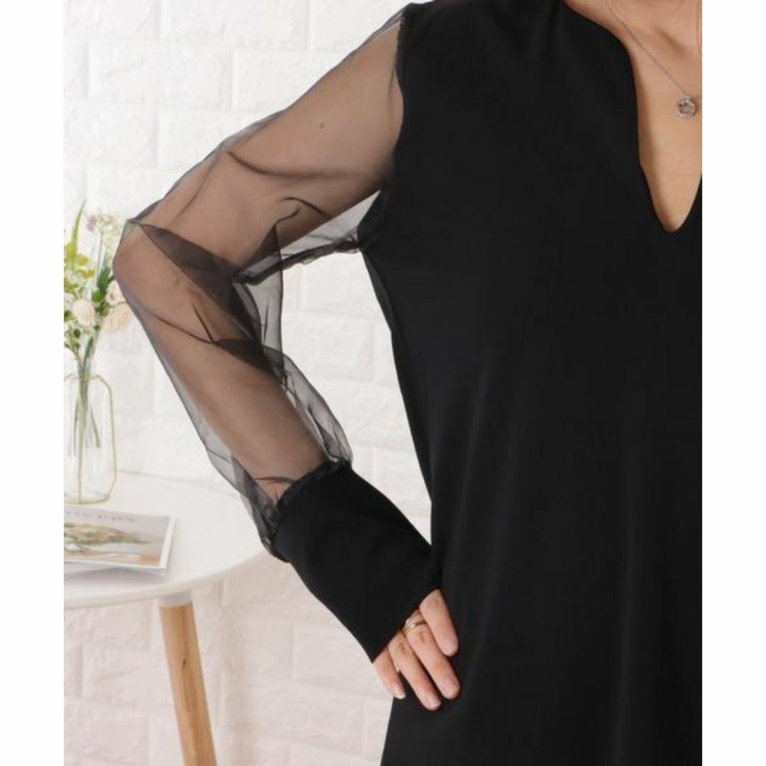 新品 チュールドッキングスキッパーロングワンピースドレス 黒色 大きいサイズXL レディースのワンピース(ロングワンピース/マキシワンピース)の商品写真
