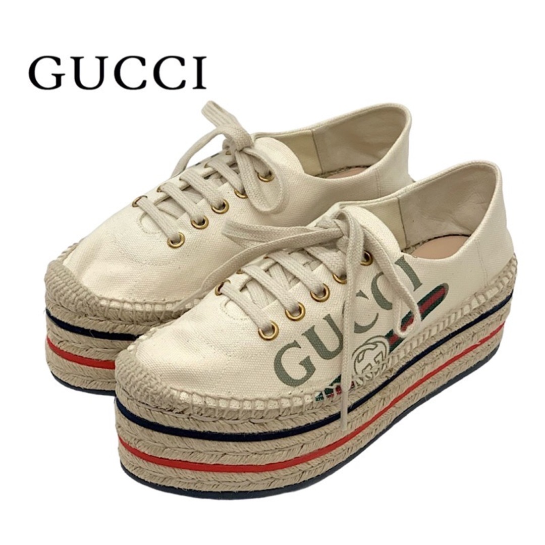 Gucci(グッチ)のグッチ GUCCI スニーカー 靴 シューズ キャンバス アイボリー レッド ブルー 未使用 ロゴ エスパドリーユ プラットフォーム 厚底 レディースの靴/シューズ(スニーカー)の商品写真