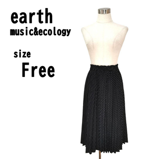 【F】earth music&ecology ドット柄 フレアスカート 黒 薄手(ひざ丈スカート)