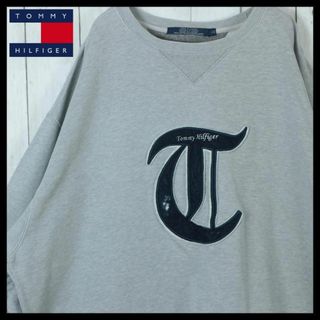 トミーヒルフィガー(TOMMY HILFIGER)の【希少】トミーヒルフィガー スウェット L 刺繍ロゴ トレーナー 一点物 グレー(スウェット)