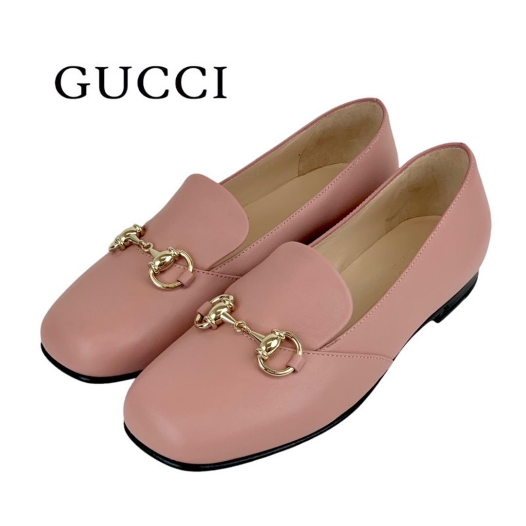 Gucci(グッチ)のグッチ GUCCI ローファー 革靴 靴 シューズ レザー ピンク ゴールド 未使用 フラットシューズ ホースビット レディースの靴/シューズ(ローファー/革靴)の商品写真