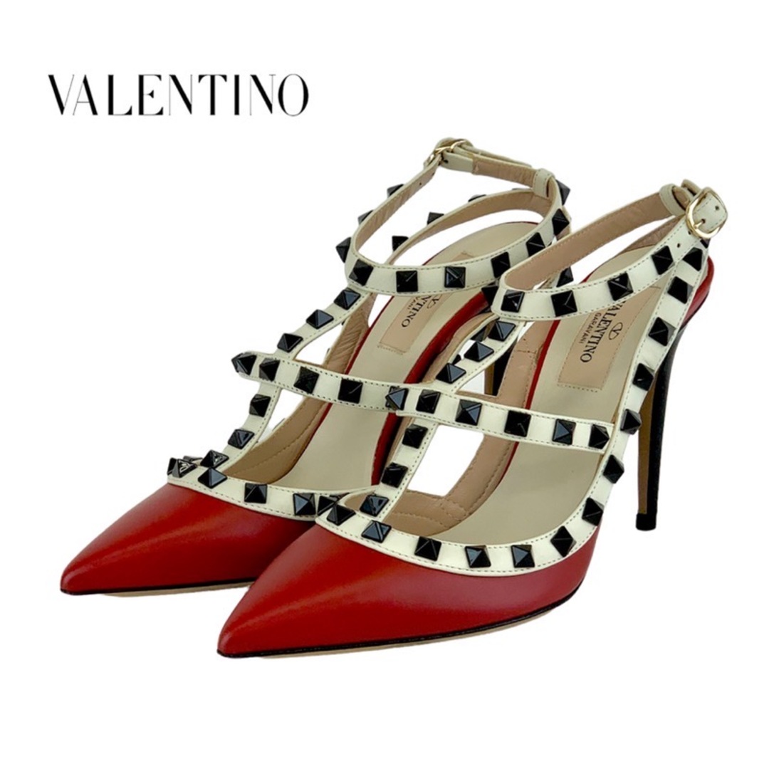 VALENTINO(ヴァレンティノ)のヴァレンティノ VALENTINO パンプス 靴 シューズ レザー レッド ホワイト ブラック サンダル ロックスタッズ レディースの靴/シューズ(ハイヒール/パンプス)の商品写真