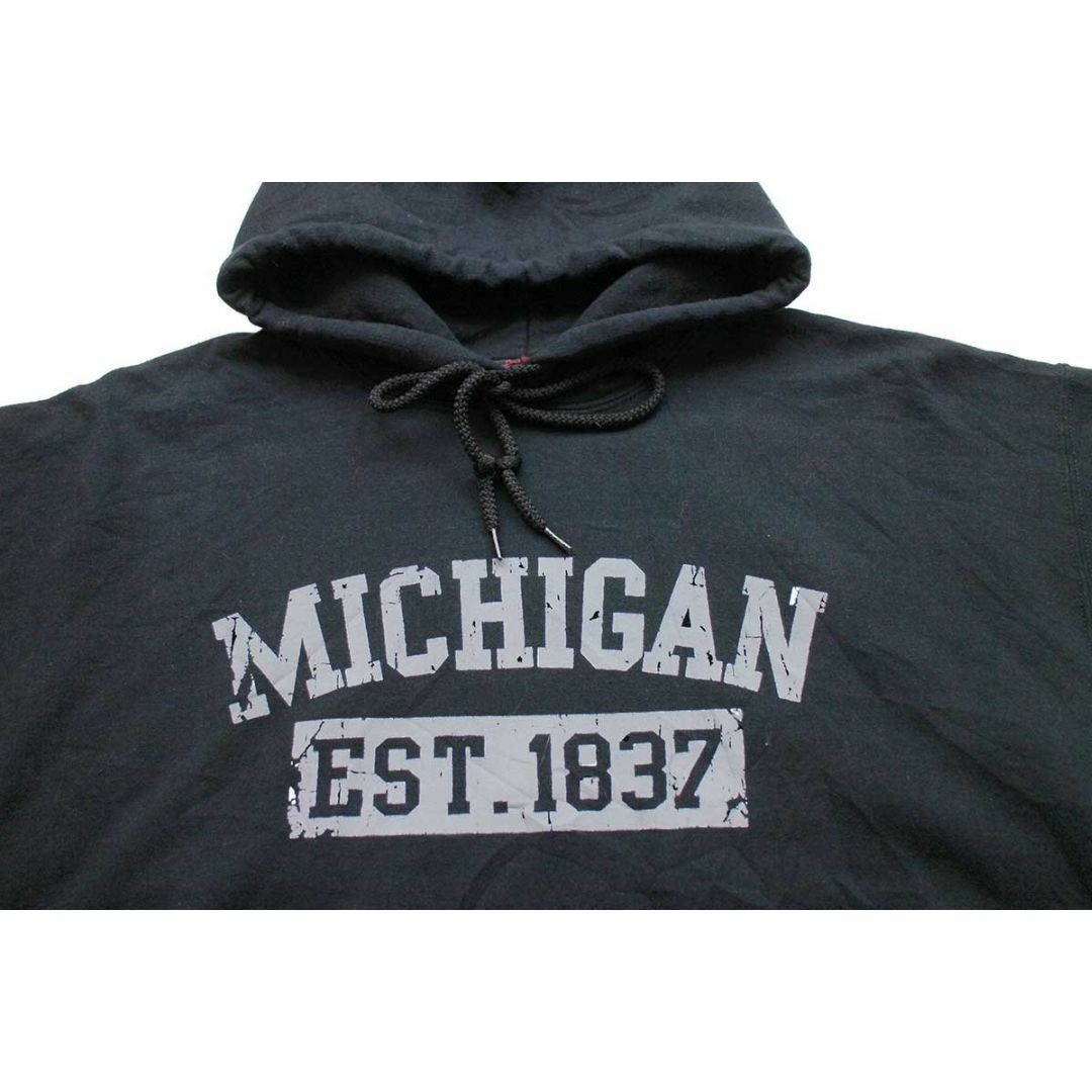 MICHIGAN EST.1837 スウェットパーカー 黒 M★オールド カレッジ ミシガン ひび割れプリント フーディー ブラック メンズのトップス(パーカー)の商品写真