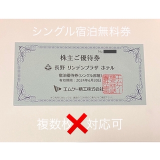長野リンデンプラザホテル　無料宿泊券(宿泊券)