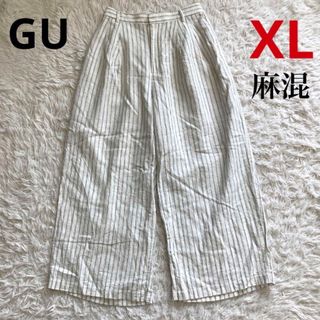 ジーユー(GU)の良品 GU ワイドパンツ  麻混  ストライプ  XLサイズ(カジュアルパンツ)