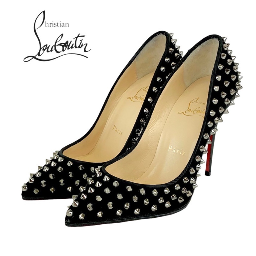 Christian Louboutin(クリスチャンルブタン)のクリスチャンルブタン Christian Louboutin パンプス 靴 シューズ ベロア ブラック 黒 シルバー スパイク スタッズ レディースの靴/シューズ(ハイヒール/パンプス)の商品写真