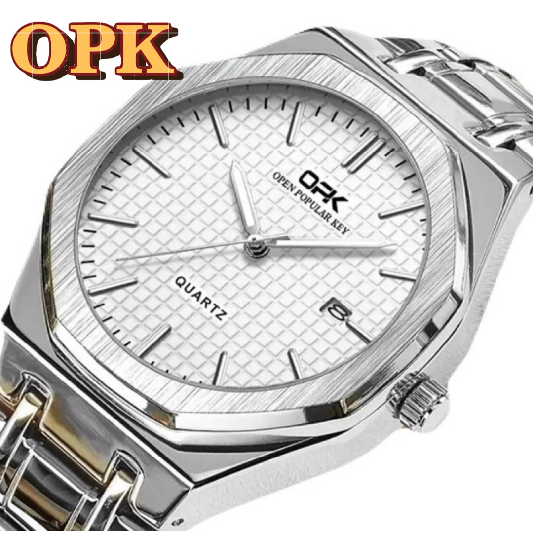 新品 OPK オクタゴン オマージュウォッチ メンズ腕時計 ホワイト＆シルバー メンズの時計(腕時計(アナログ))の商品写真