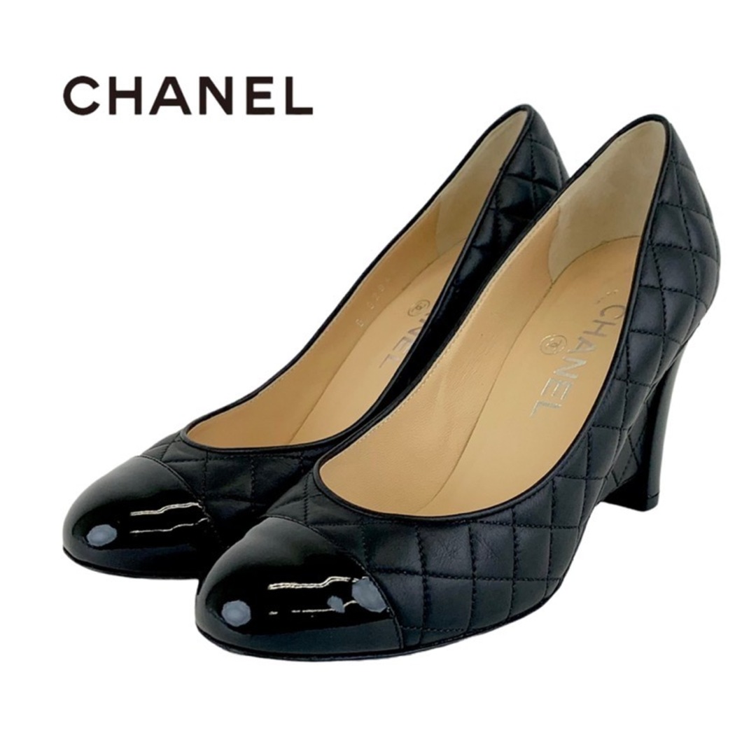 CHANEL(シャネル)のシャネル CHANEL パンプス 靴 シューズ レザー パテント ブラック 黒 マトラッセ ココマーク ウェッジソール レディースの靴/シューズ(ハイヒール/パンプス)の商品写真