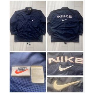 ナイキ(NIKE)の90s NIKE ナイキ デカロゴ ナイロン コーチ ジャケット ネイビー XL(ナイロンジャケット)