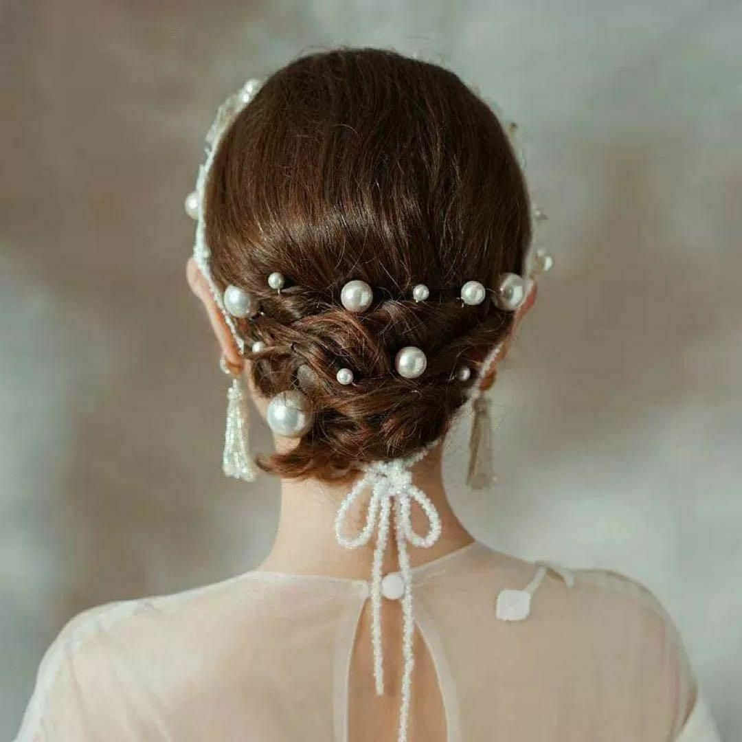 パール ヘアアクセサリー ヘアピン Uピン 髪飾り 結婚式 成人式 ゴールド レディースのヘアアクセサリー(ヘアピン)の商品写真