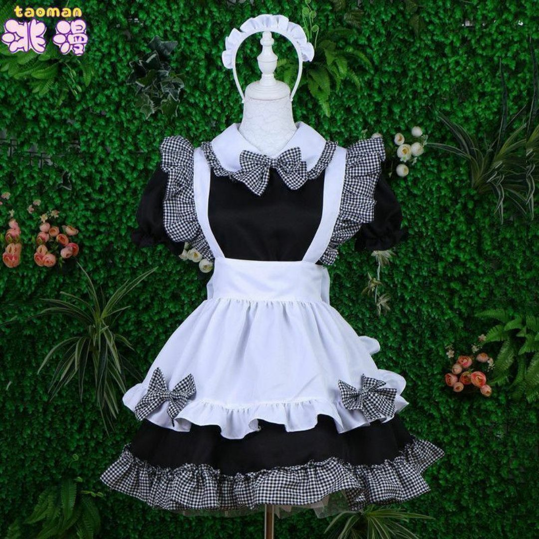 Lサイズ 6点セット メイド服 ブラック ギンガムチェック コスプレ ドーリー エンタメ/ホビーのコスプレ(衣装一式)の商品写真