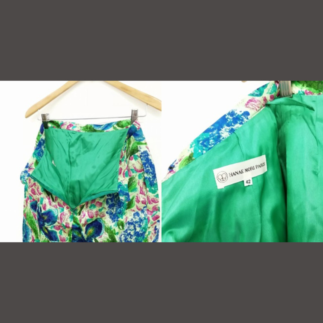 HANAE MORI(ハナエモリ)の総柄 スカート スーツ セットアップ 金ボタン レトロ ヴィンテージ 美品 42 レディースのフォーマル/ドレス(スーツ)の商品写真