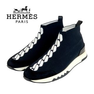 エルメス(Hermes)のエルメス HERMES ヴォロ スニーカー 靴 シューズ ファブリック スエード レザー ブラック ホワイト ソックススニーカー ニット(スニーカー)