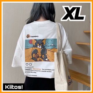 ホワイト XL トムとジェリー Instagram グラフィック ゆったり 新品(Tシャツ(半袖/袖なし))