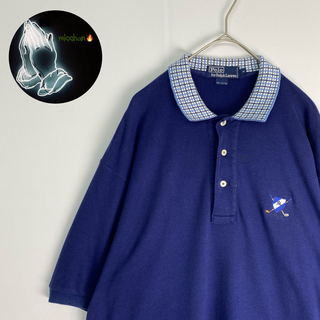 ポロ(POLO（RALPH LAUREN）)のポロバイラルフローレン　ポロシャツ　ワンポイント　刺しゅう　チェック　紺(ポロシャツ)