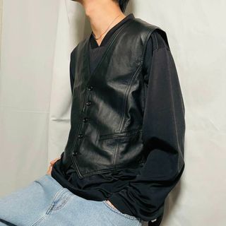 ヴィンテージ(VINTAGE)のヴィンテージ 韓国製 極美品 レザーベスト NATURAL LEATHER(ベスト)