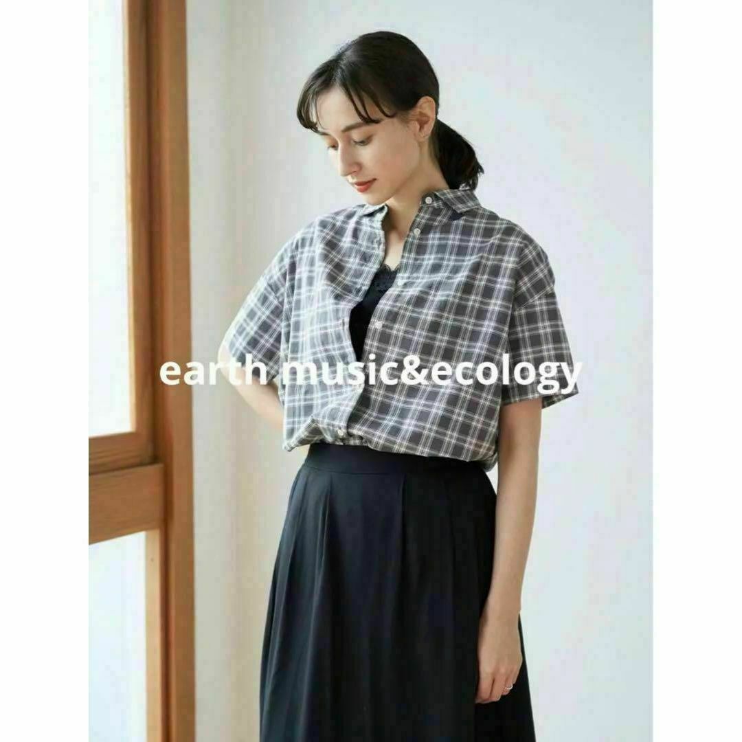 earth music & ecology(アースミュージックアンドエコロジー)の新品 40キャンブリック半袖2wayシャツ チェック柄前開きトップス 羽織り 綿 レディースのトップス(シャツ/ブラウス(半袖/袖なし))の商品写真