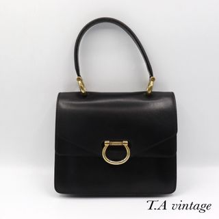 セリーヌ(celine)の美品！セリーヌ　ガンチーニ　レザー　ハンドバッグ　ブラック(ハンドバッグ)