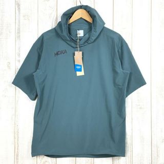 MENs XS/S ホカ オネオネ ショートスリーブ ウィンドシェル SHORT SLEEVE WIND SHELL ソフトシェル プルオーバー フーディ 入手困難 HOKA ONEONE 1136130 BLGN グリーン系(その他)