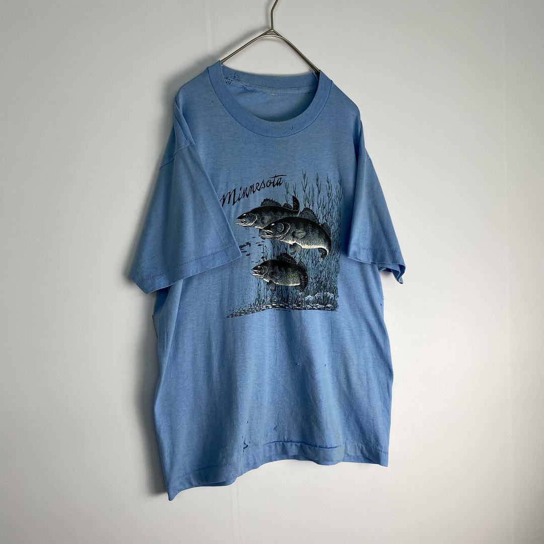 ヴィンテージ　Tシャツ　プリント　ボロ　シングルステッチ　水色　黒 メンズのトップス(Tシャツ/カットソー(半袖/袖なし))の商品写真