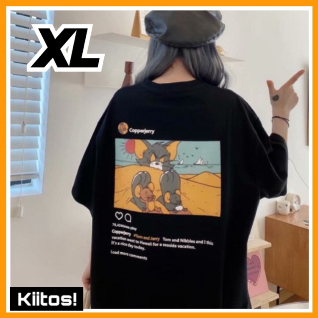 ブラック XL トムとジェリー Instagram グラフィック ゆったり 新品 レディースのトップス(Tシャツ(半袖/袖なし))の商品写真