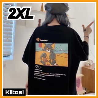 ブラック 2XL トムとジェリー Instagram グラフィック ゆったり (Tシャツ/カットソー(半袖/袖なし))