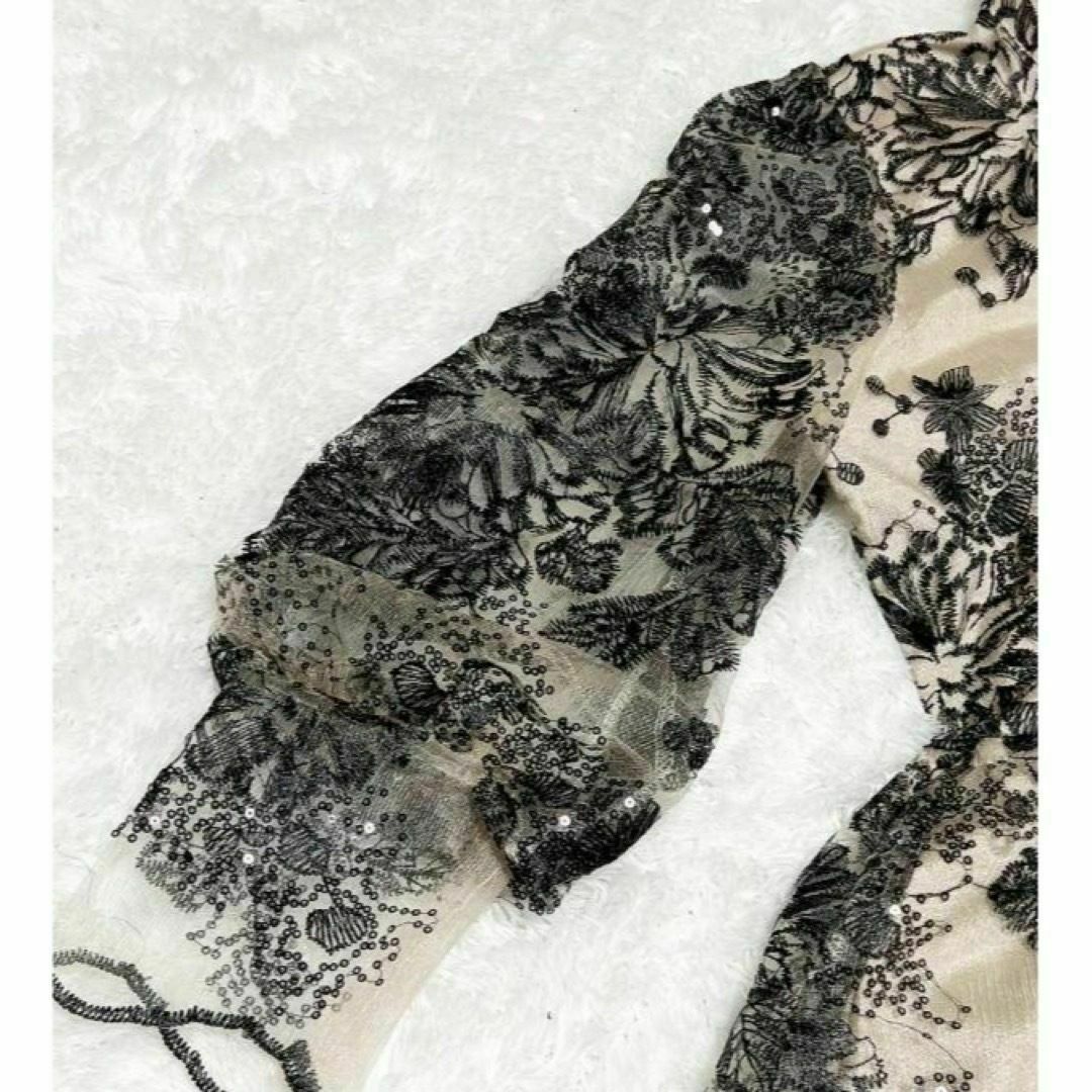 【残り2点】パーティードレス XL レース 刺繍 シフォン シースルー レディースのフォーマル/ドレス(ミディアムドレス)の商品写真