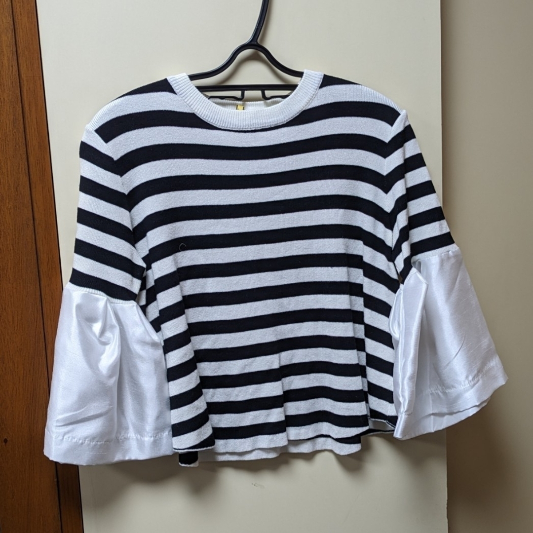 TORECODE ストライプ黒×白　七分袖Tシャツ 　F レディースのトップス(シャツ/ブラウス(長袖/七分))の商品写真