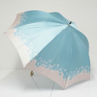 ランバンオンブルー(LANVIN en Bleu)の傘 LANVIN en Bleu ランバンオンブルー USED品 耐風傘 ストライプ ブルー リボン フラワー ジャンプ 60cm A0586(傘)