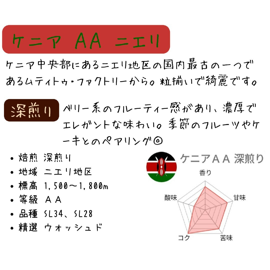 ケニア 深煎り ＆ インドネシア 深煎り 各200g 自家焙煎 コーヒー豆 食品/飲料/酒の飲料(コーヒー)の商品写真