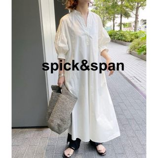 Spick & Span - スピックアンドスパン ワンピース ギャザースリーブ 7分丈 白