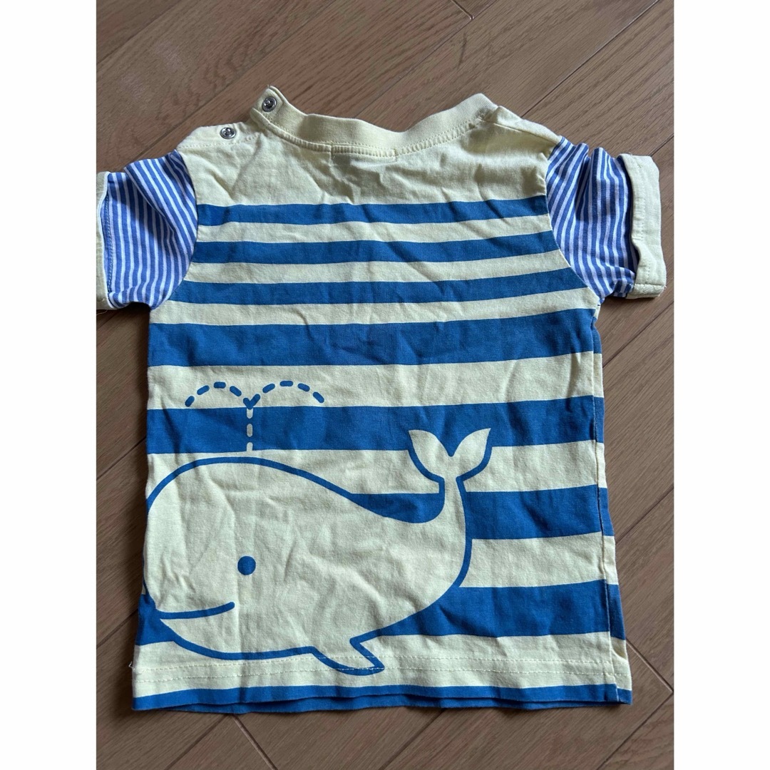 80 半袖　黄色　くじら　ボーダー　 Tシャツ 子供服 カットソー キッズ キッズ/ベビー/マタニティのベビー服(~85cm)(Ｔシャツ)の商品写真