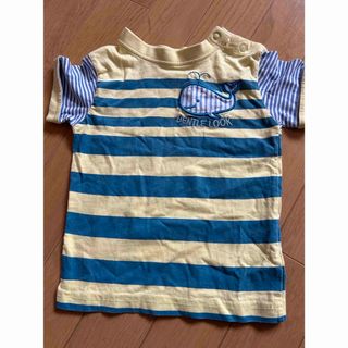 80 半袖　黄色　くじら　ボーダー　 Tシャツ 子供服 カットソー キッズ(Ｔシャツ)