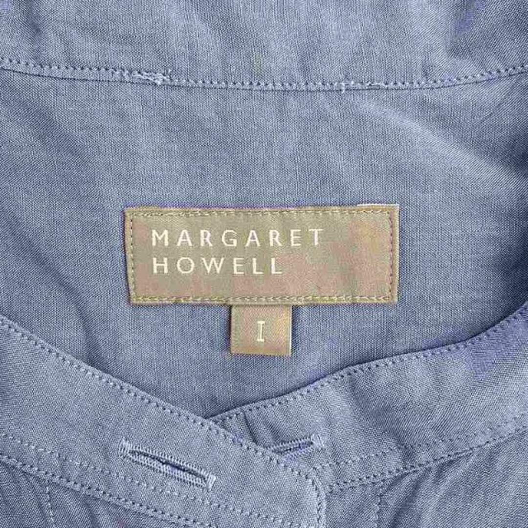 MARGARET HOWELL(マーガレットハウエル)のMARGARET HOWELL / マーガレットハウエル | SOFT WASHED COTTON バンドカラー 半袖シャツ | 1 | ブルー | レディース レディースのトップス(シャツ/ブラウス(半袖/袖なし))の商品写真