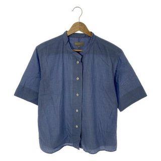 MARGARET HOWELL - MARGARET HOWELL / マーガレットハウエル | SOFT WASHED COTTON バンドカラー 半袖シャツ | 1 | ブルー | レディース