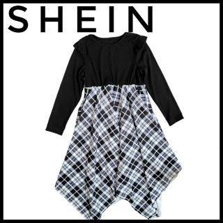 シーイン(SHEIN)のSHEIN　シーイン　ワンピース　チェック　ニット　フリル　アシンメトリー(ワンピース)