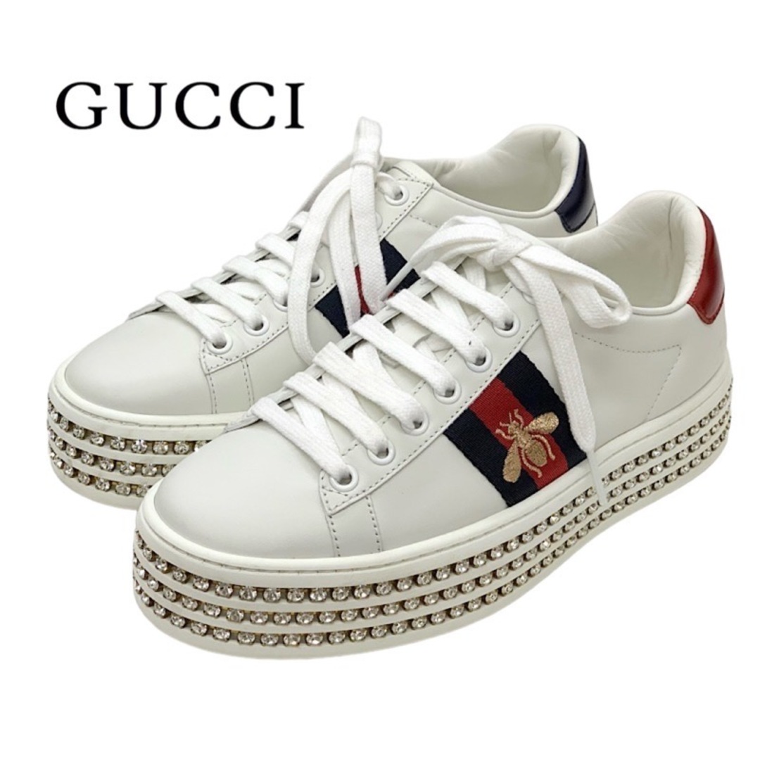 Gucci(グッチ)のグッチ GUCCI エース スニーカー 靴 シューズ レザー ホワイト レッド ネイビー bee ビジュー ラインストーン レディースの靴/シューズ(スニーカー)の商品写真