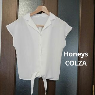 コルザ(COLZA)のHoneysハニーズ　ホワイト　半袖ブラウス　フレンチスリーブ　Ｌサイズ(シャツ/ブラウス(半袖/袖なし))