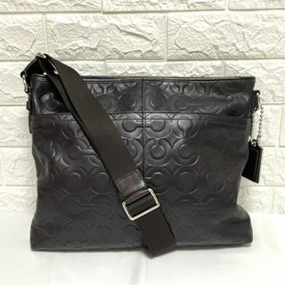 コーチ(COACH)の★美品★COACH ショルダーバッグ ブラウン レザー 型押し メンズ(ショルダーバッグ)