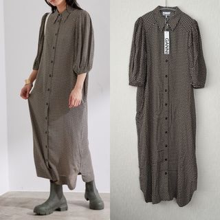 アダムエロぺ(Adam et Rope')の【新品】GANNI ガニー　半袖 ロングワンピース(ロングワンピース/マキシワンピース)