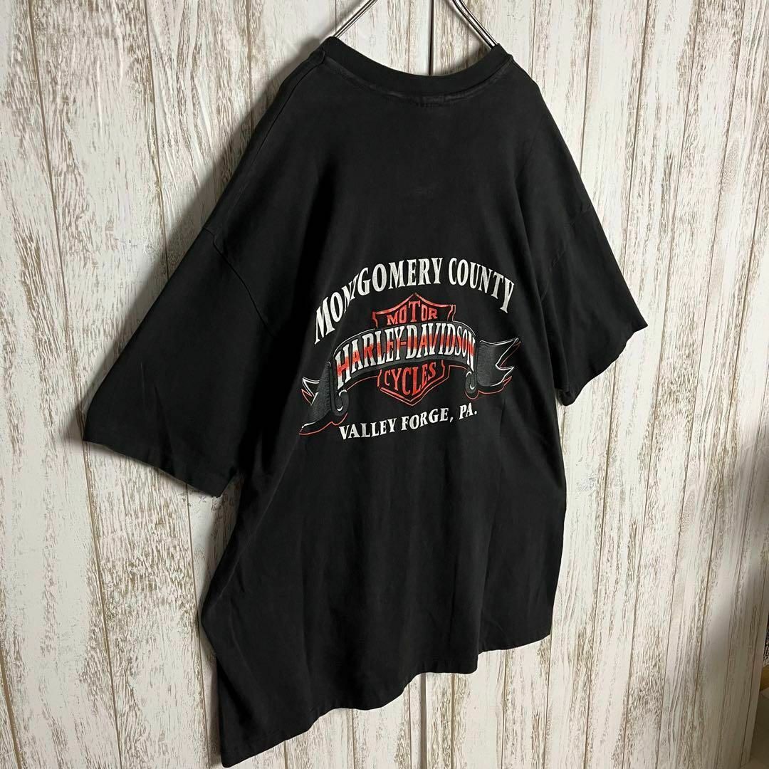 Harley Davidson(ハーレーダビッドソン)の【希少2XL】ハーレーダビッドソン☆両面ロゴTシャツ イーグル 入手困難 即完売 メンズのトップス(Tシャツ/カットソー(半袖/袖なし))の商品写真