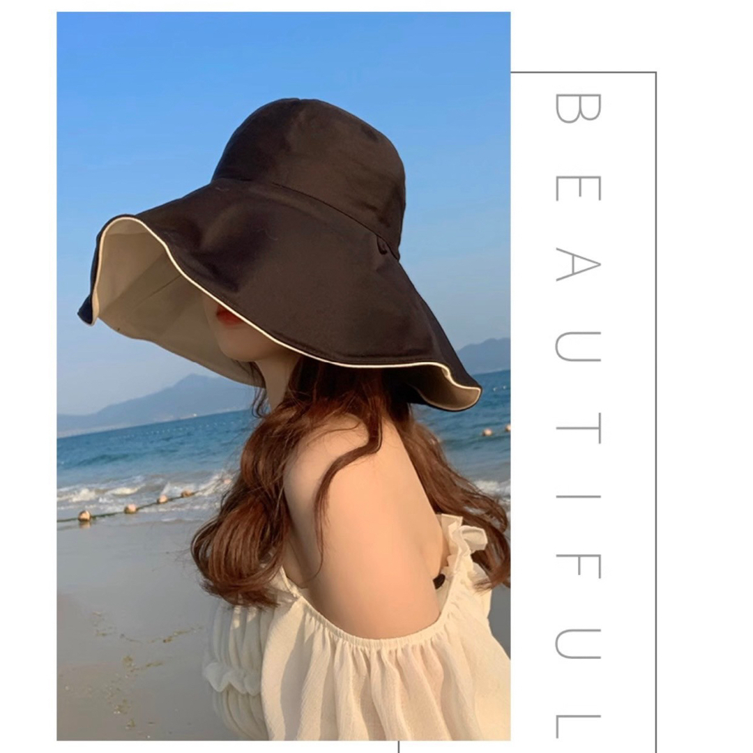 レディース　リバーシブル　ハット　小顔効果　紫外線対策　折りたたみ　春　夏   レディースの帽子(麦わら帽子/ストローハット)の商品写真