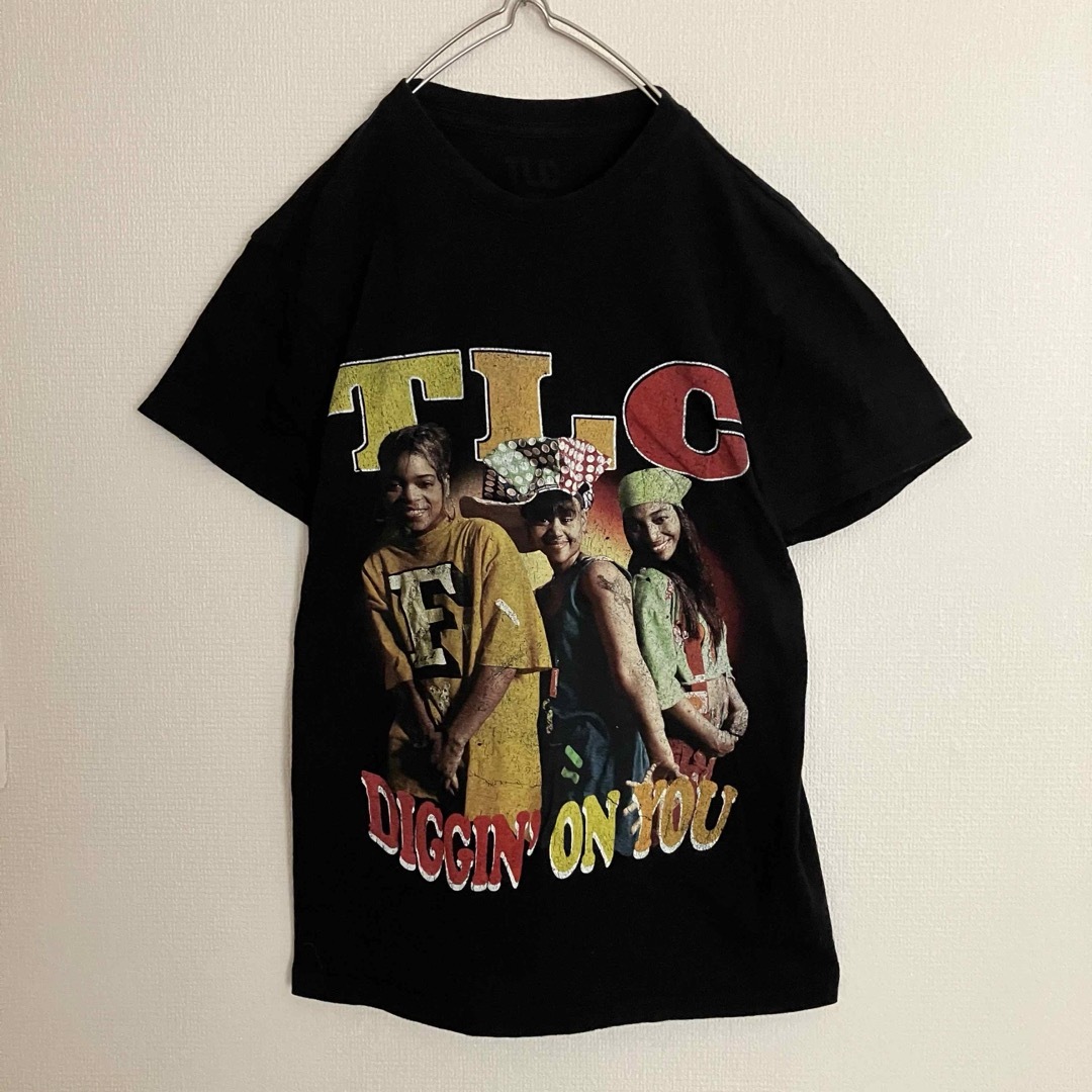 MUSIC TEE(ミュージックティー)のTLCティーエルシーR&BバンドTシャツtシャツバンTバンtビッグロゴ人物古着黒 メンズのトップス(Tシャツ/カットソー(半袖/袖なし))の商品写真