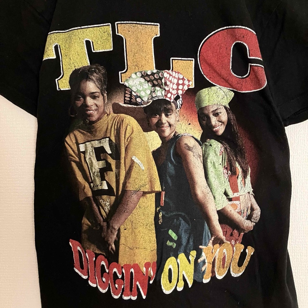 MUSIC TEE(ミュージックティー)のTLCティーエルシーR&BバンドTシャツtシャツバンTバンtビッグロゴ人物古着黒 メンズのトップス(Tシャツ/カットソー(半袖/袖なし))の商品写真