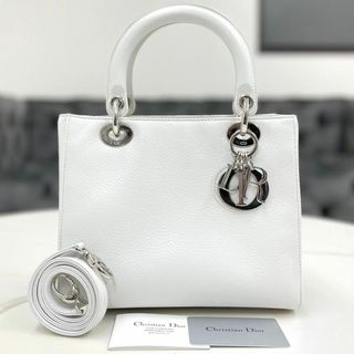 クリスチャンディオール(Christian Dior)の美品☆　ディオール　レディディオール　ラムスキン　白　2way　ハンドバッグ(ハンドバッグ)