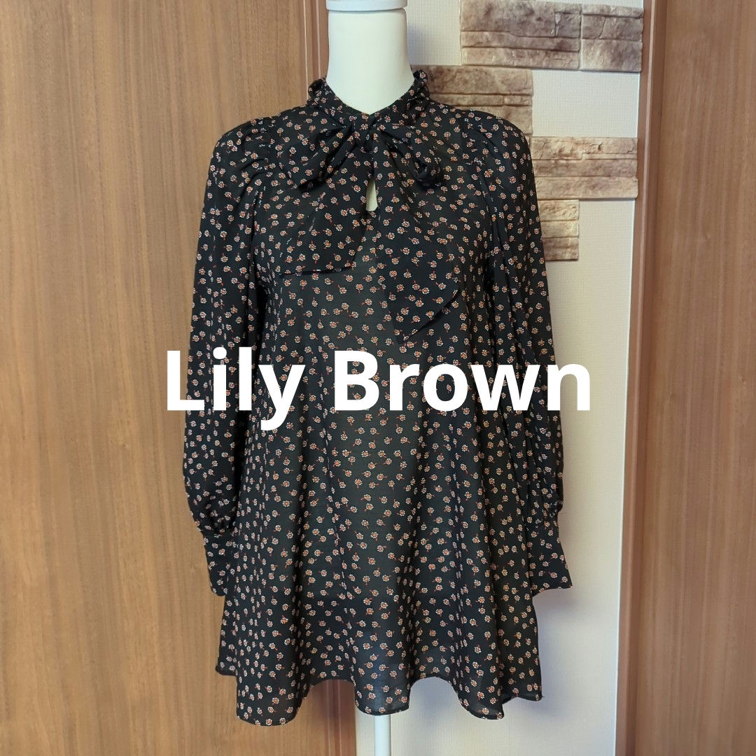 Lily Brown(リリーブラウン)の【美品】リリーブラウン・長袖ブラウス・Aライン・総柄・花柄・パフスリーブ・シアー レディースのトップス(シャツ/ブラウス(長袖/七分))の商品写真