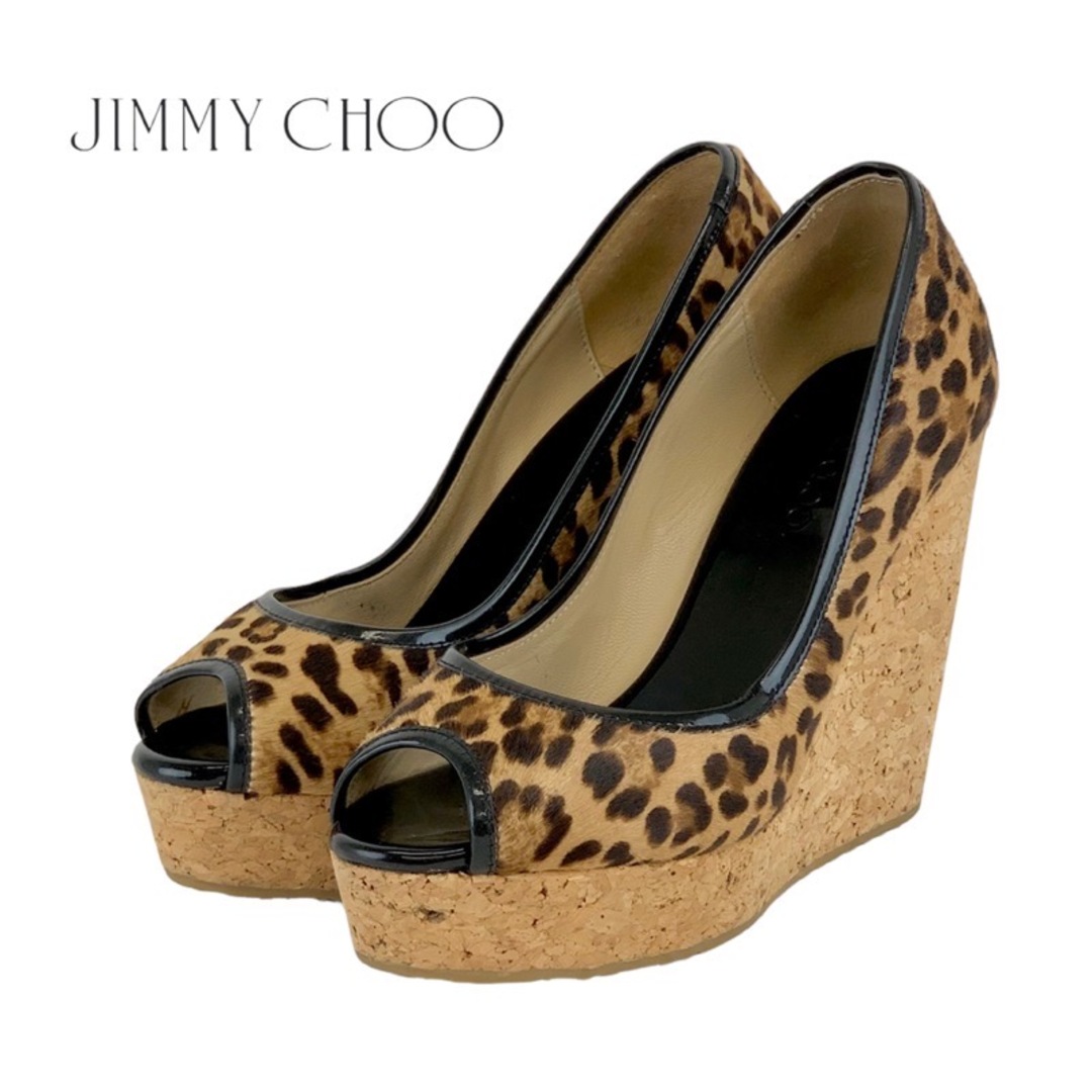 JIMMY CHOO(ジミーチュウ)のジミーチュウ JIMMY CHOO パンプス 靴 シューズ ハラコ コルク ブラウン系 レオパード ウェッジソール レディースの靴/シューズ(ハイヒール/パンプス)の商品写真