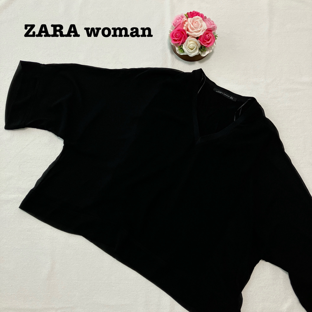 ZARA(ザラ)のザラウーマン シアー　ブラウス　シャツ　ドルマン　Sサイズブラック レディースのトップス(シャツ/ブラウス(長袖/七分))の商品写真